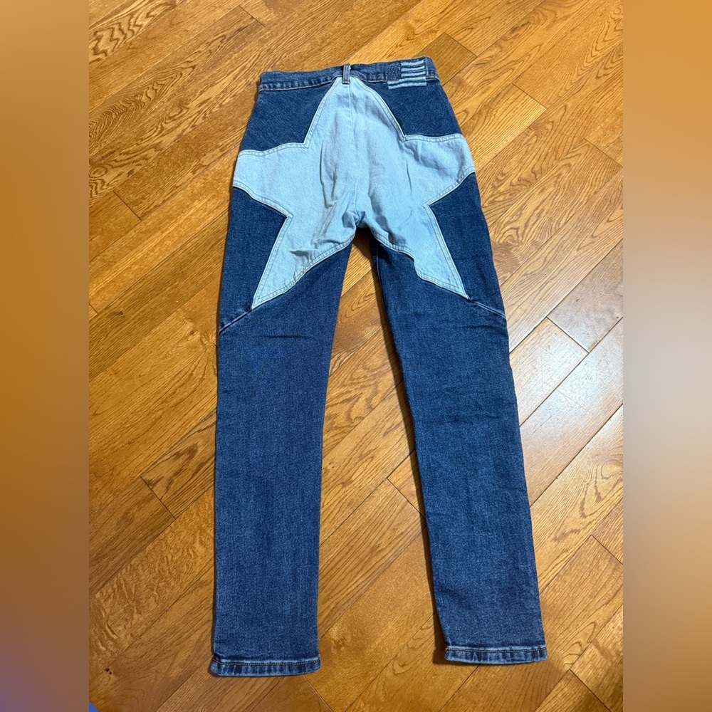 REVICE Women's Skinny Jeans Two-Tone Blue Star Patch